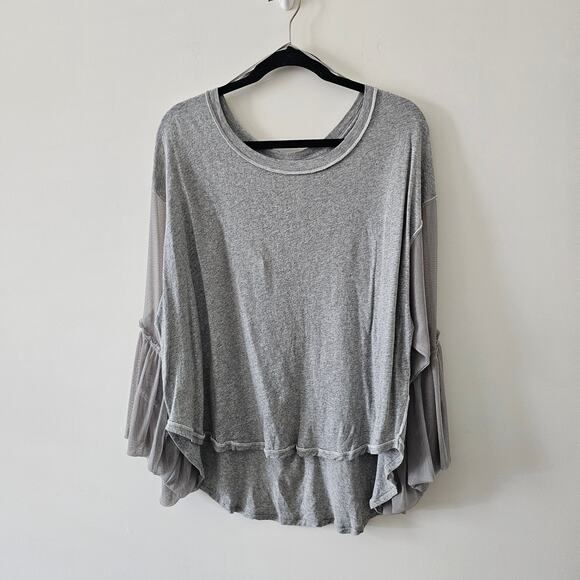 Free People Gray Still Got it Mesh Oversized Bell Sleeves Boho Top Size XS - Picture 1 of 5